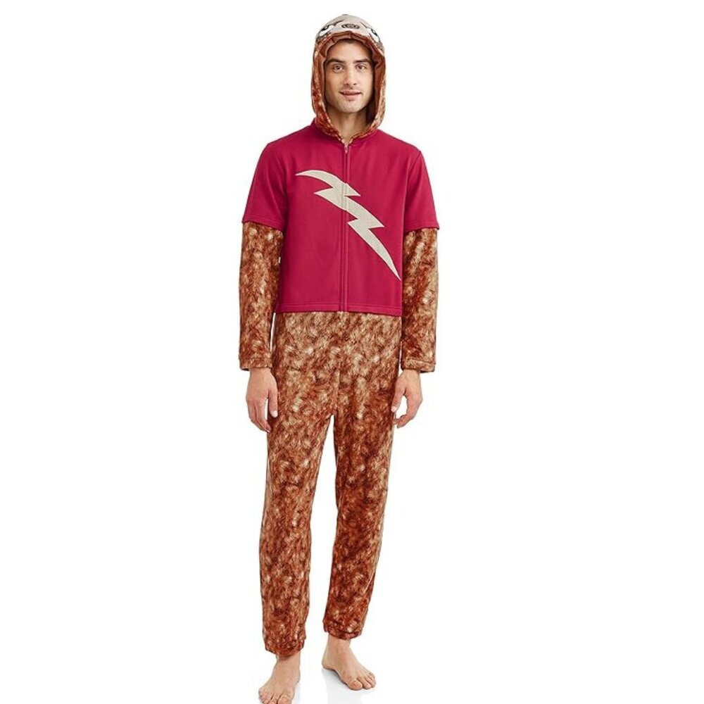 Lightning Slow Sloth One Piece Hooded Union Suit Pajama, L NWT